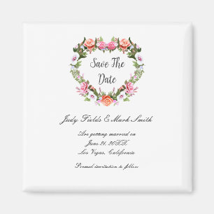 Monogram Romantic Roses Floral Heart Save The Date Magnet
