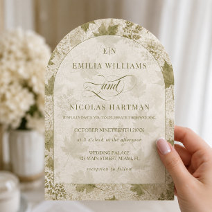 Monogram Romantic Sage Ivory Wedding Invitation