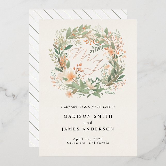 Monogram Romantic Spring Floral Wreath Wedding (Front/Back)