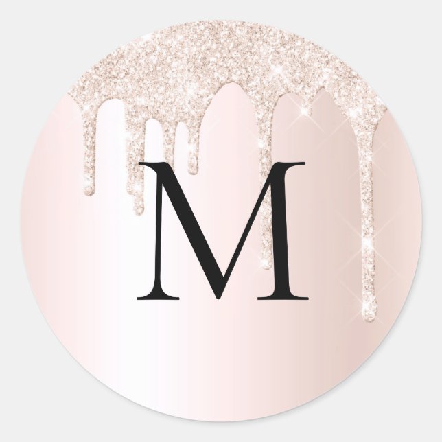 Monogram Rose Blush Pink Glitter Envelope Seal (Front)