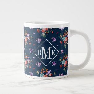 Monogram Rose Bouquet Floral Pattern Large Coffee Mug
