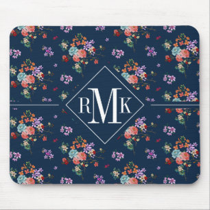 Monogram Rose Bouquet Floral Pattern Mouse Pad