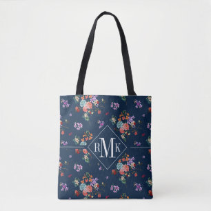 Monogram Rose Bouquet Floral Pattern Tote Bag