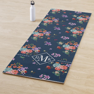 Monogram Rose Bouquet Floral Pattern Yoga Mat