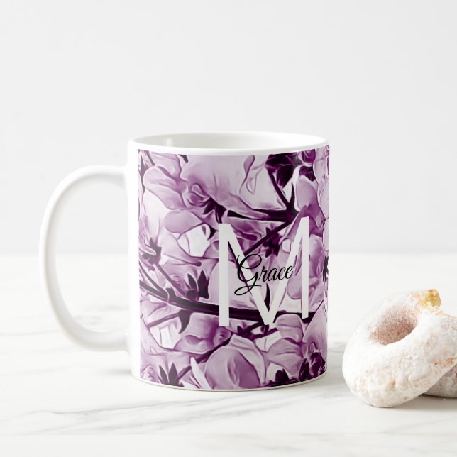 Monogram Rose Flower Coffee Mug (With Donut)