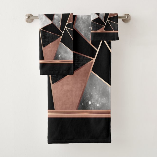 Monogram Rose Gold Abstract Pattern Bath Towel Set (Insitu)