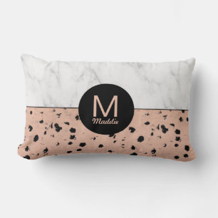 Monogram Rose Gold Animal Print and Marble Pattern Lumbar Cushion