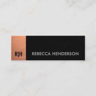 Monogram Rose Gold Bar & Black Leather  Mini Business Card