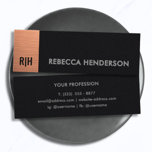 Monogram Rose Gold Bar & Black Leather  Mini Business Card