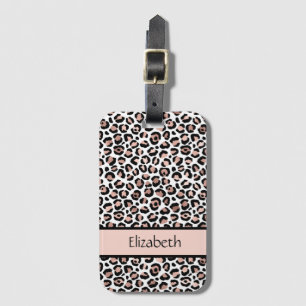 Monogram Rose Gold Black Leopard Print Luggage Tag