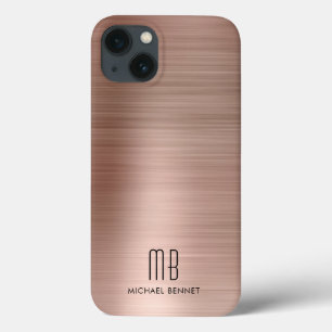 Monogram Rose Gold Brushed Metal iPhone 13 Case
