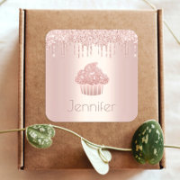 Monogram rose gold cupcake glitter drips modern