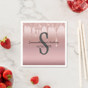Monogram Rose Gold Drip Glitter Blush Pink Trendy Napkin