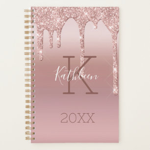 Monogram Rose Gold Drip Glitter Blush Pink Trendy Planner