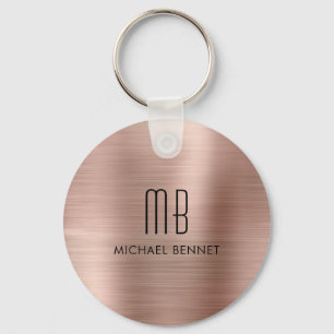 Monogram Rose Gold Faux Brushed Metal Key Ring
