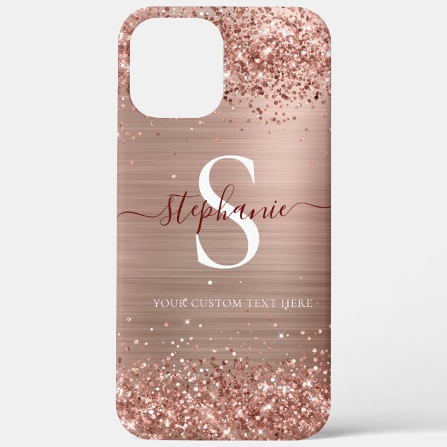 Monogram Rose Gold Faux-Glitter Girly Glam Case-Mate iPhone Case (Back)
