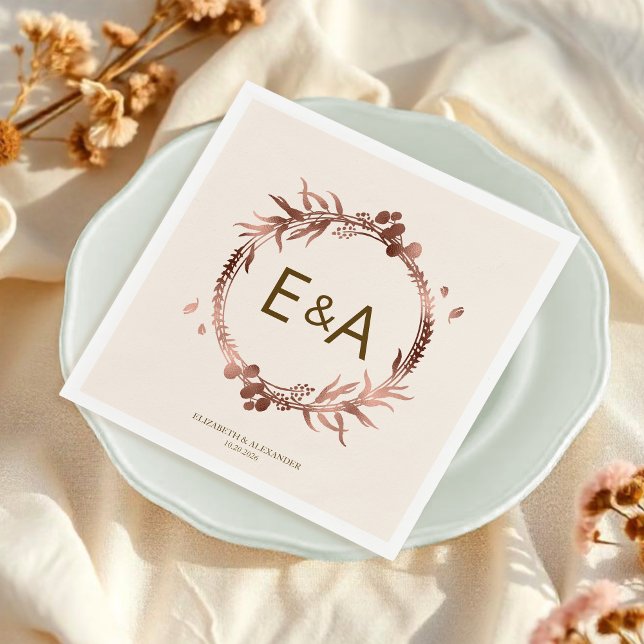 Monogram Rose Gold Foil Wedding Napkin (Creator Uploaded)