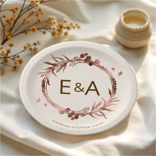 Monogram Rose Gold Foil Wedding Paper Plate