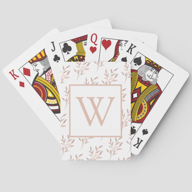 Monogram Rose Gold Foliage  Playing Cards (Back)