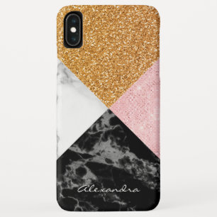 Monogram Rose Gold Glitter and Black White Marble Case-Mate iPhone Case