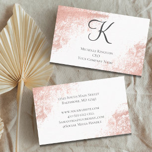 Monogram Rose Gold Glitter Glam Trendy Women's Business Card