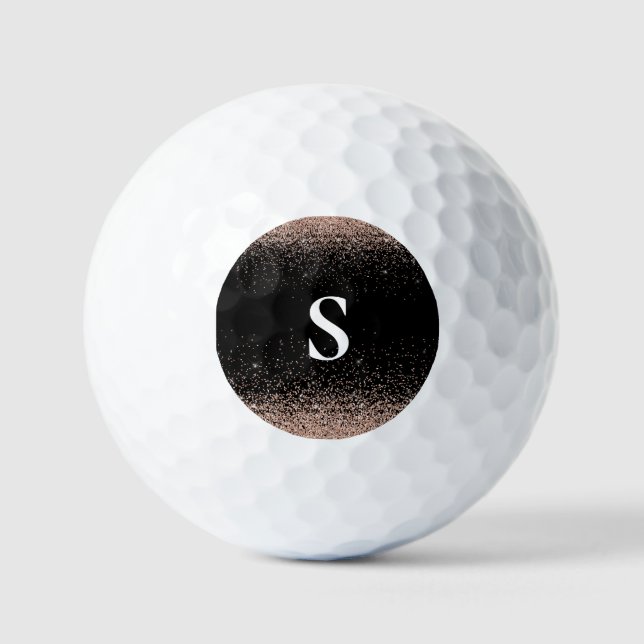 Monogram Rose Gold Glitter Golf Balls (Front)