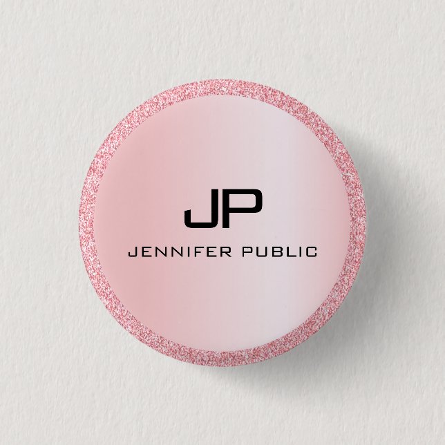 Monogram Rose Gold Glitter Look Template Elegant 3 Cm Round Badge (Front)