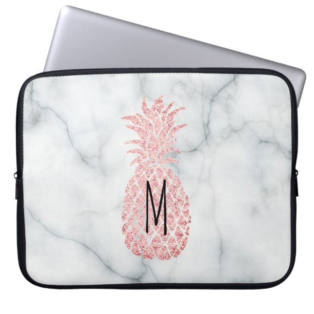 monogram rose gold glitter pineapple laptop sleeve (Front)
