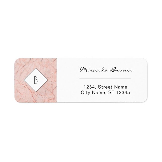 Monogram Rose Gold Marble Return Address Label (Front)