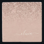 Monogram Rose Gold Pink Black Glitter Script Stone Coaster<br><div class="desc">Rose Gold - Blush Pink Sparkle Glitter Script Monogram Name Stone Tile. This makes the perfect graduation,  sweet 16 birthday,  wedding,  bridal shower,  anniversary,  baby shower or bachelorette party gift for someone that loves glam luxury and chic styles.</div>