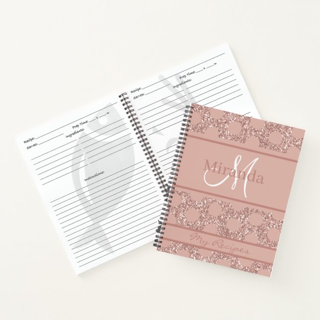 Monogram Rose Gold Pink Glitter Girly Polka Dot No Notebook (Inside)