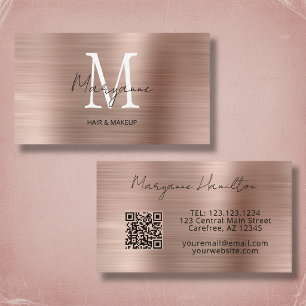 Monogram Rose Gold QR Business Card