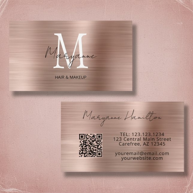 Monogram Rose Gold QR Business Card (Creator Uploaded)