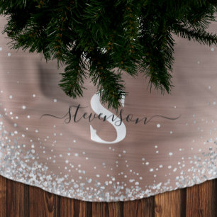 Monogram Rose Gold Silver Glitter Glam Brushed Polyester Tree Skirt