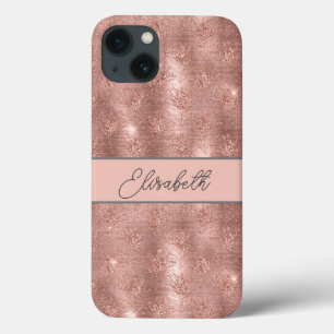 Monogram Rose Gold Sparkle Glitter Grey Pink Trend iPhone 13 Case