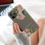 Monogram Rose Gold Watercolor Floral Warm Grey iPhone 15 Pro Case<br><div class="desc">Personalise this beautiful floral watercolor case with your name that has a rose gold geometric frame in the background.</div>