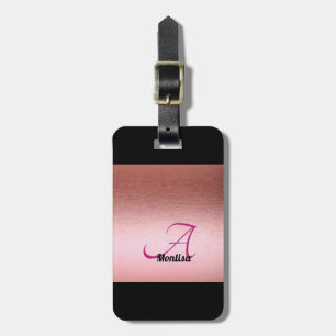 Monogram Rose Pink Black Luggage Tag for Women