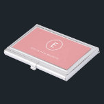 Monogram Rose Pink Feminine Girly Minimal Initial Business Card Holder<br><div class="desc">A simple monogram design with modern typography in white on a blush pink background. The design features a single initial monogram with a minimalist round circle border. The text can easily be customised to suit your needs for the perfectly custom gift or stationery accessory!</div>
