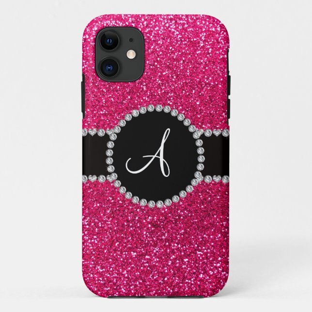 Monogram rose pink glitter diamond circle Case-Mate iPhone case (Back)