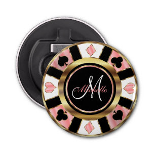 Monogram Rose Poker Chip Design Bottle Opener
