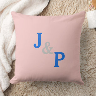 Monogram Rose Quartz Blue Pastels Wedding Pillow