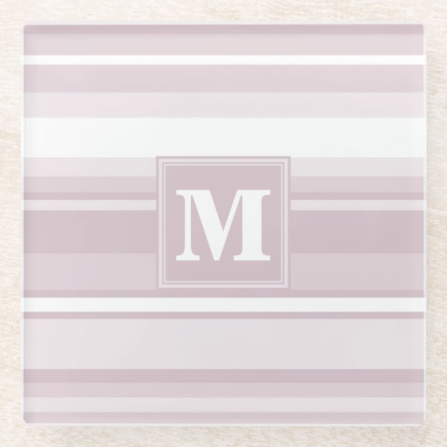 Monogram rose quartz stripes glass coaster (Front)