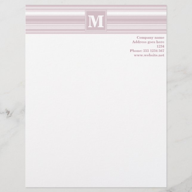 Monogram rose quartz stripes personalized letterhead (Front)