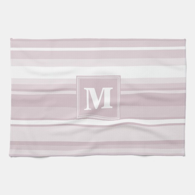 Monogram rose quartz stripes tea towel (Horizontal)