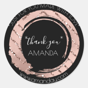 Monogram Rose Thank You Web Boutique Black VIP Classic Round Sticker