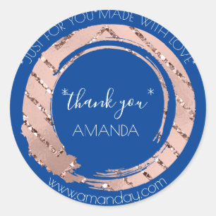 Monogram Rose Thank You Web Boutique Shop Blue Classic Round Sticker