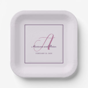 Monogram Rose Violet, Lavender, and Alice Purple Paper Plate