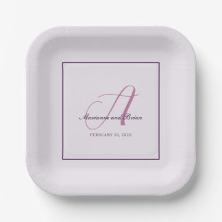 Monogram Rose Violet, Lavender, and Alice Purple Paper Plate