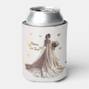 Monogram Rose Winter Wedding Bride Golden Hearts Can Cooler
