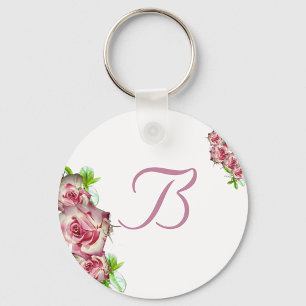 Monogram Rose with Name Keychain